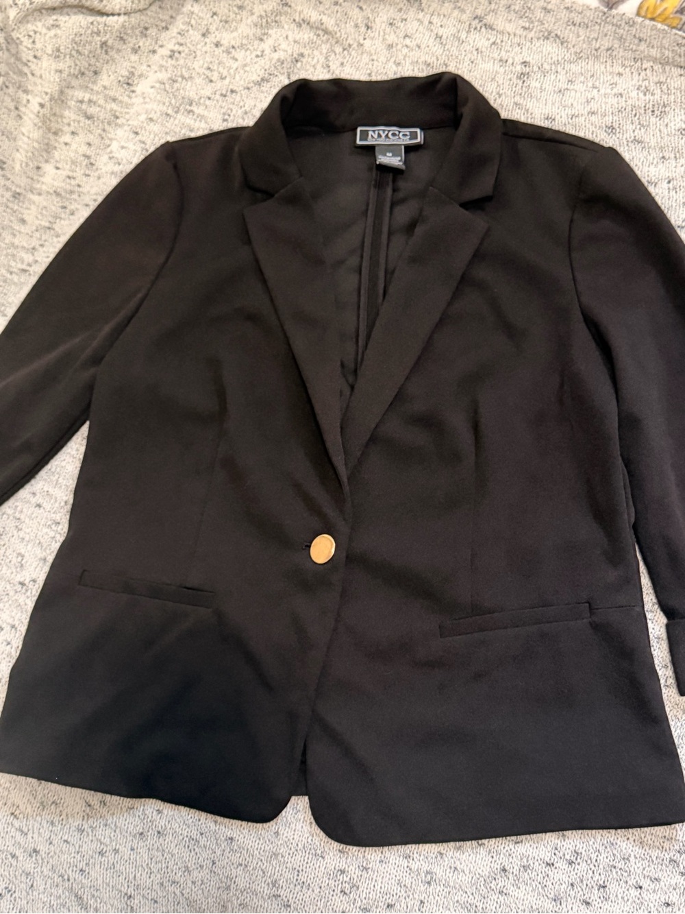 NYCC Black Single-Button Women's Blazer with Gold Button